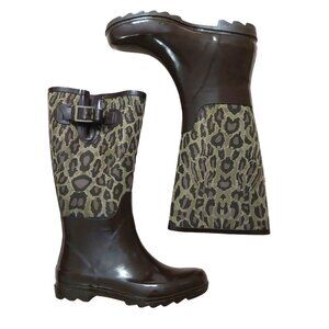 BCBGGeneration Madison Leopard Rubber Rain Boots Retail $395